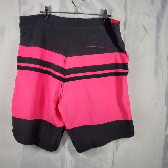 Pacific Surf Board Short Bright Pink Black Stripe Swim Trunk 1 Pocket Men Sz 36 - Picture 2 of 8